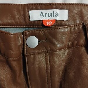 Arula Women Size 10 Vegan Leather in Rich Brown Fit & Flare Leg Pants